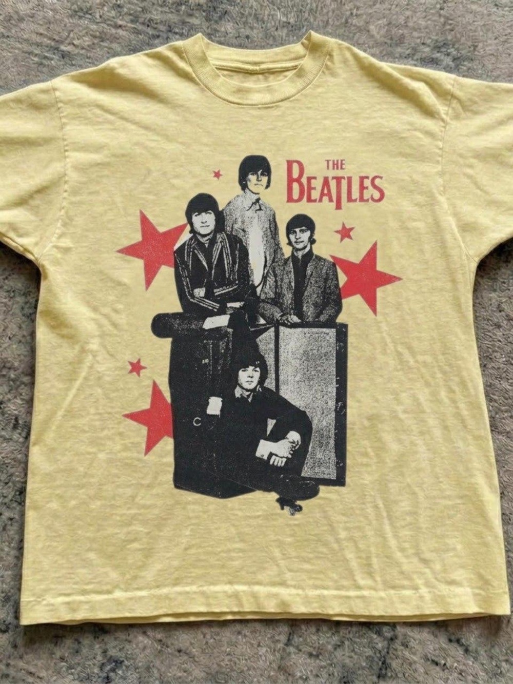 Gildan Yellow Beatles Graphic Tee with Red Stars